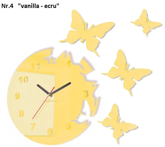 Самозалепващ се стенен часовник с мотив на пеперуда Vanilla-ecru