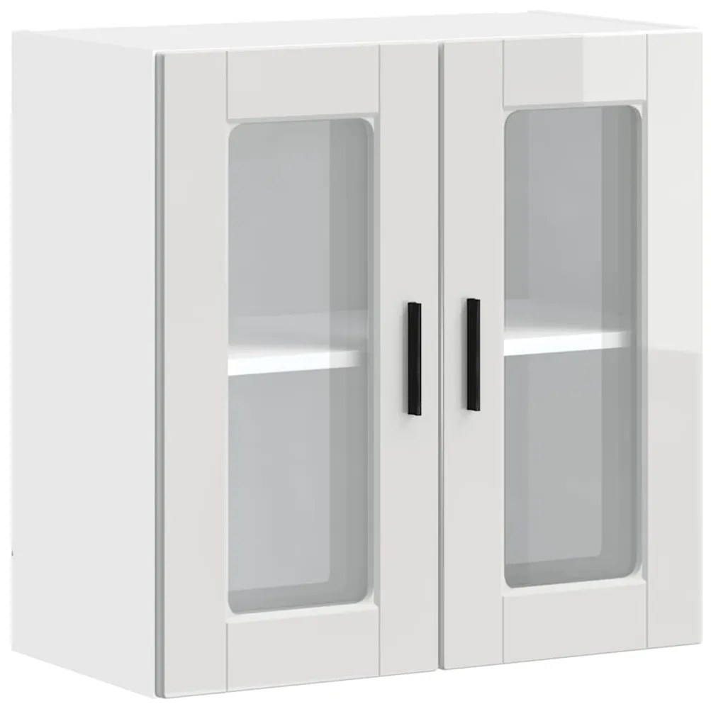 854149 vidaXL Кухненски стенен шкаф със стъклена врата Porto бял гланц