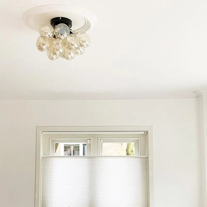 Смарт таванна лампа черна с кехлибарено стъкло 3 светлини вкл. 3 Wifi G9 - Uvas