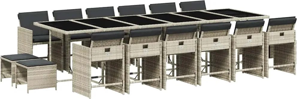 3211187 vidaXL Градински комплект с възглавници 17 части полиратан светлосив