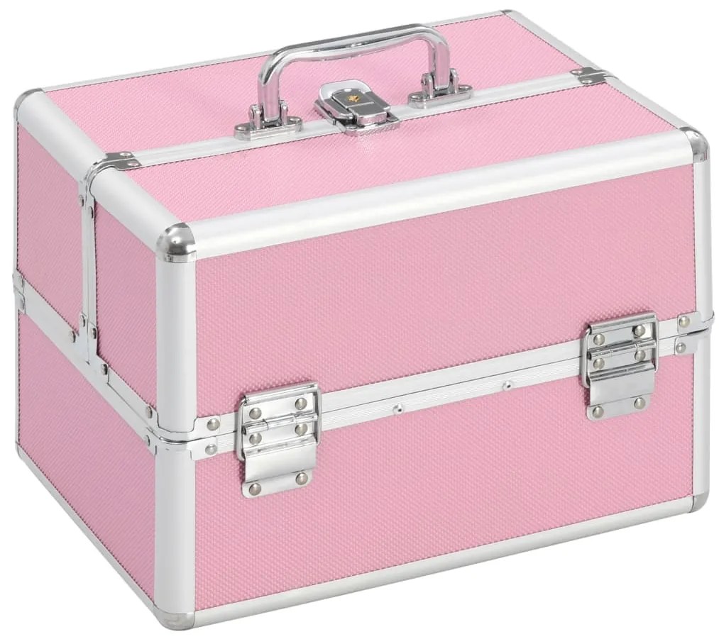 91830 vidaXL Куфар за гримове, 22x30x21 см, розов, алуминий