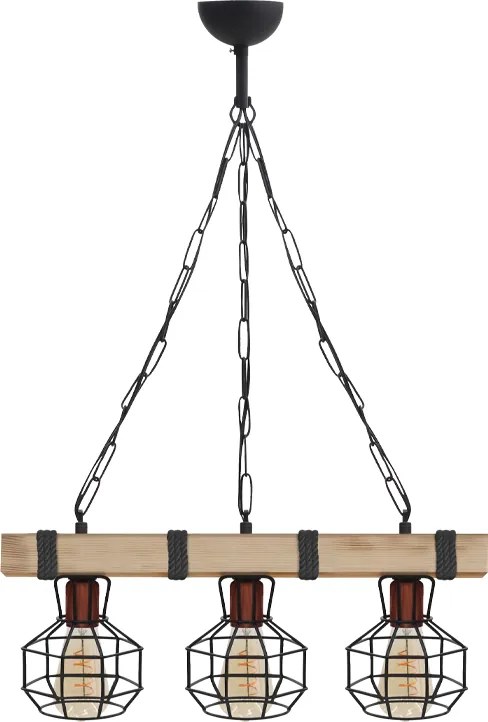 Дървен - метален таванен лампион Lumenia TopMebel в натурален - черен цвят 50x14x80cm