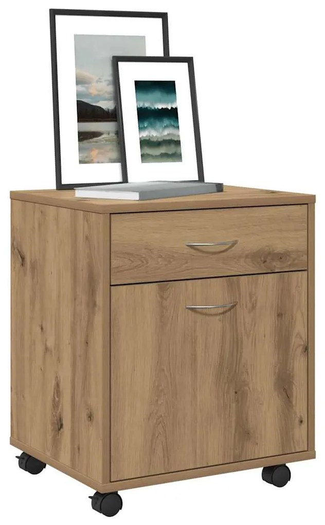 856655 vidaXL Шкаф с колелца, дъб артизан, 45x38x54 см, инженерно дърво