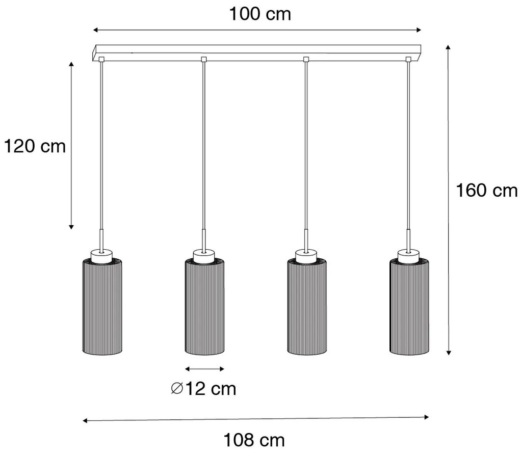 Висяща лампа в стил арт деко златиста със стъкло 4-светлина - Laura