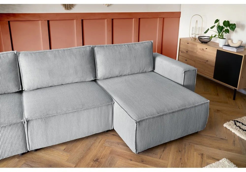 Светлосив велурен U-образен ъглов диван, ляв ъгъл Nihad modular - Bobochic Paris