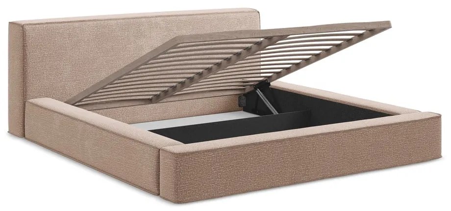 Бледорозово тапицирано двойно легло с място за съхранение и решетка 160x200 cm Noho - Makamii