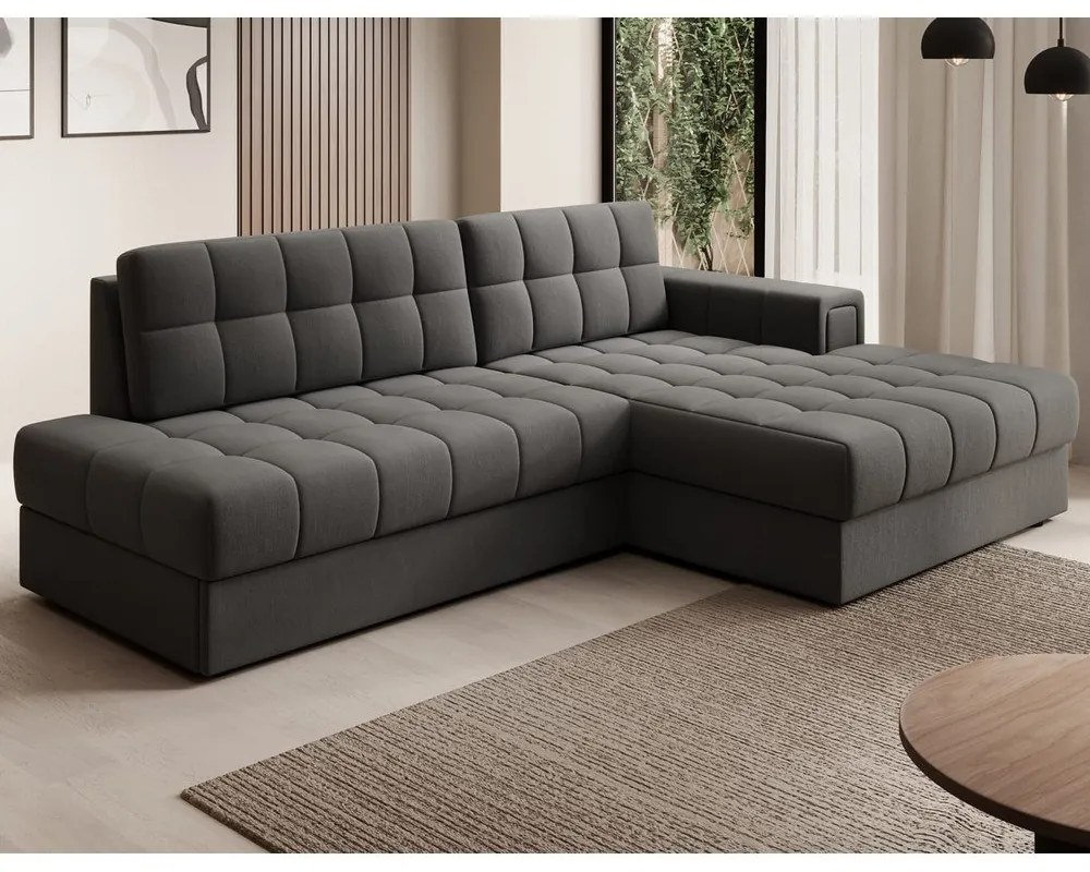 Кафяво-сив кадифен разтегателен ъглов диван (десен ъгъл) Blezalt – ELTAP