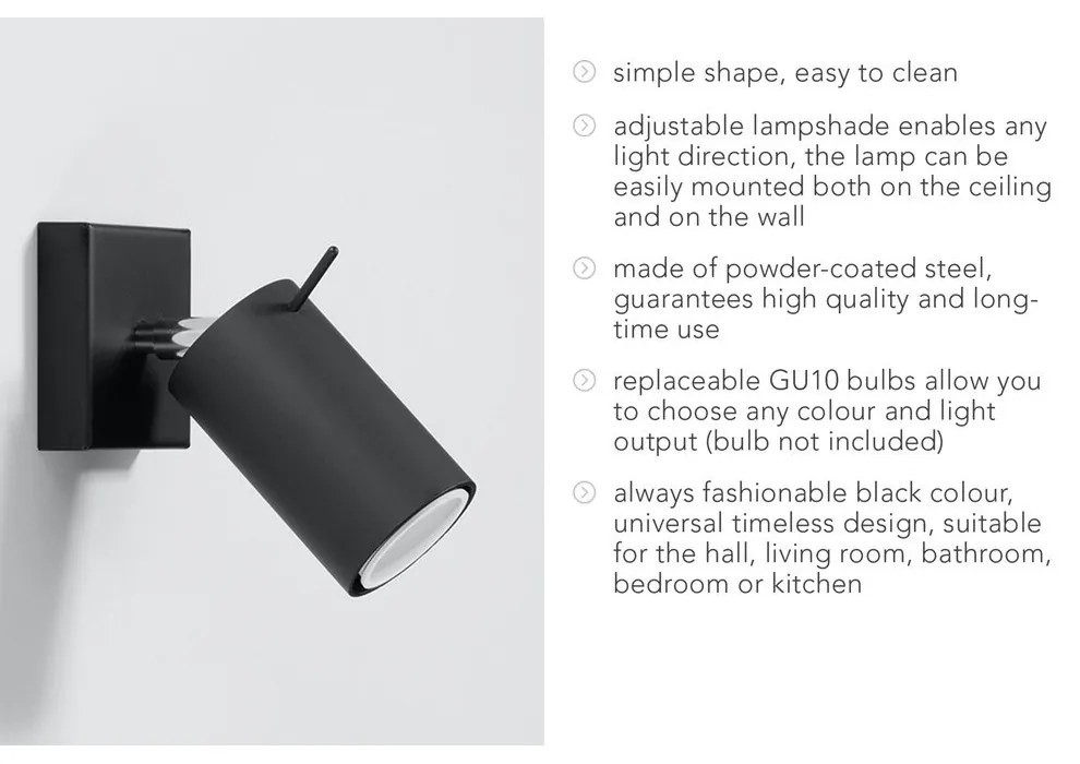 Черен прожектор 8x10 cm Etna – Sollux