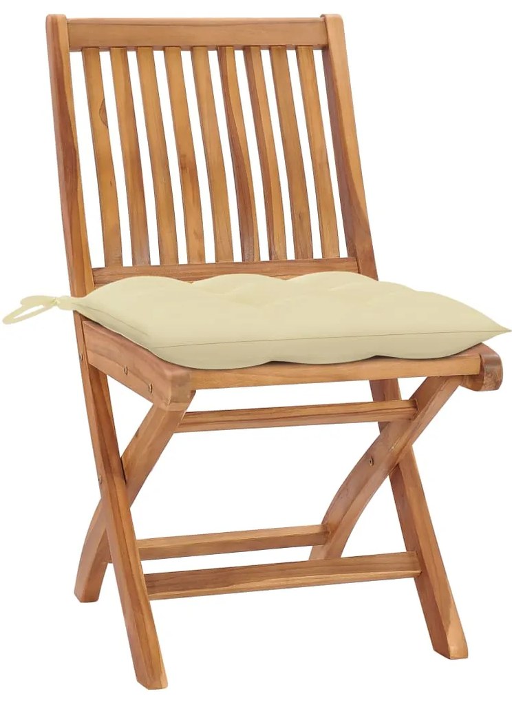 3062450 vidaXL Градински столове 2 бр кремави възглавници тиково дърво масив