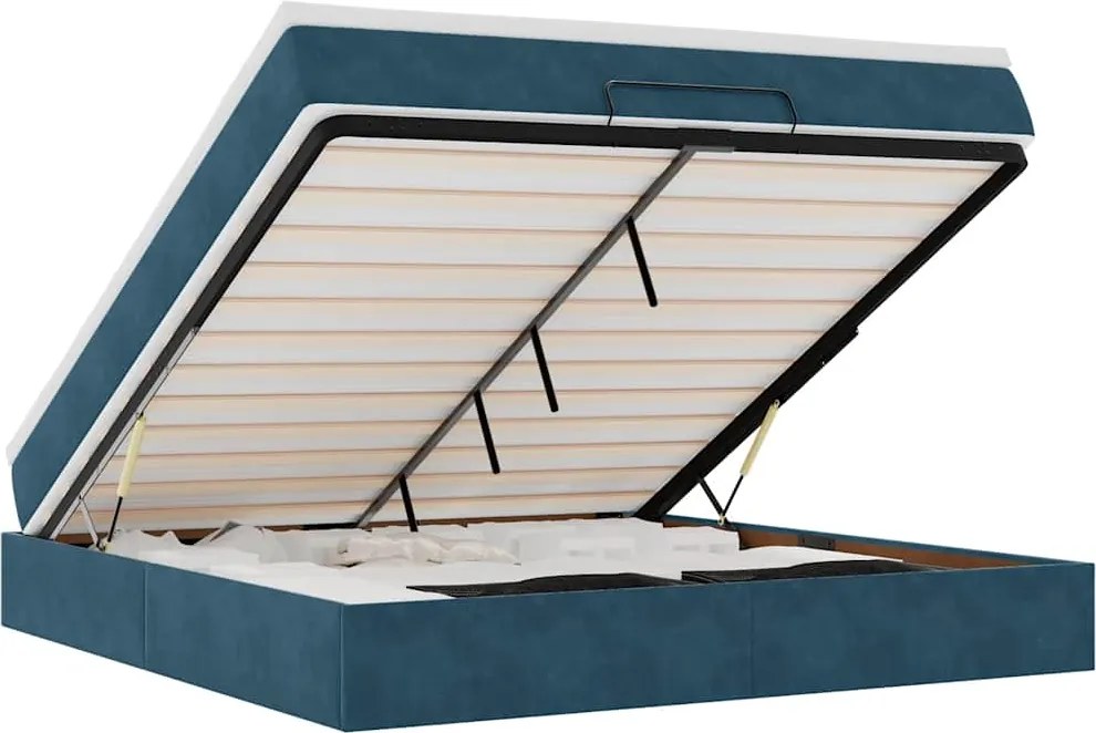 3311199 vidaXL Османска легло с матрак, тъмносиньо, 160x200 см, кадифе