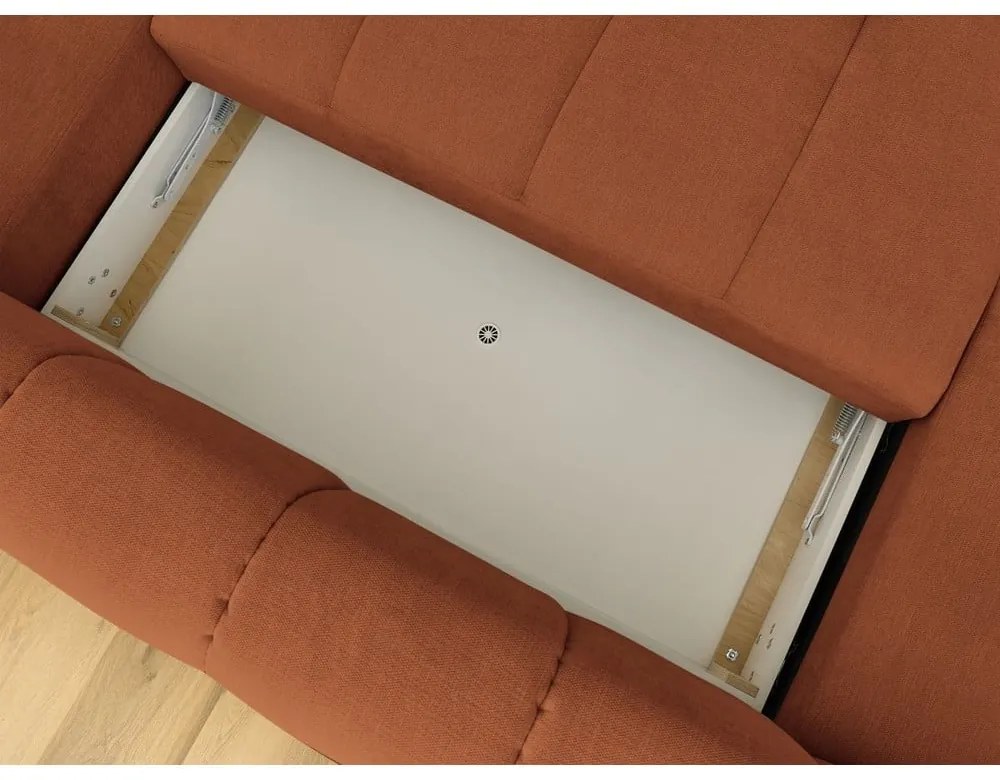 Сгъваем/с място за съхранение ъглов диван в тухлен цвят (десен ъгъл/U форма) Fuji – Bobochic Paris