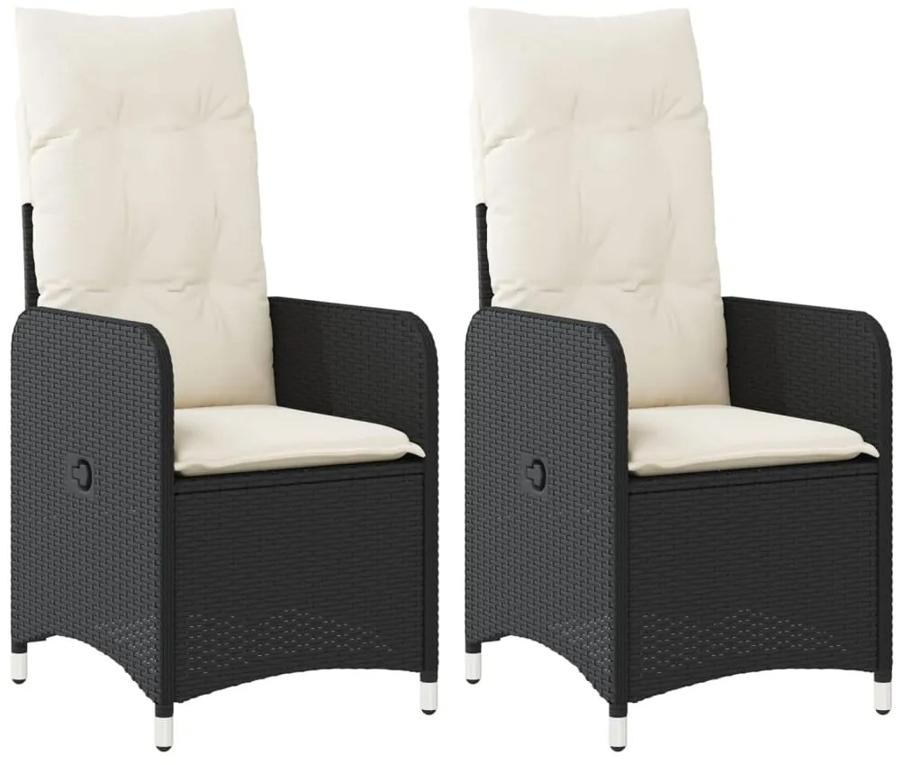 365685 vidaXL Накланящи градински столове с възглавници 2 бр черни полиратан