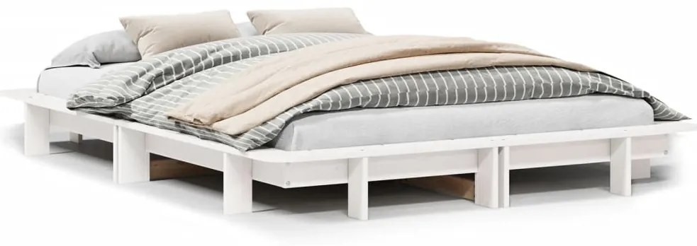 850675 vidaXL Рамка за легло без матрак, бял, 135x190 см, бор масив
