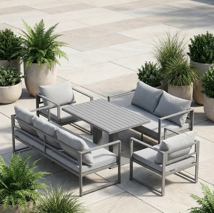 Просторен градински комплект XL-NM-2011 - сив + сиви възглавници