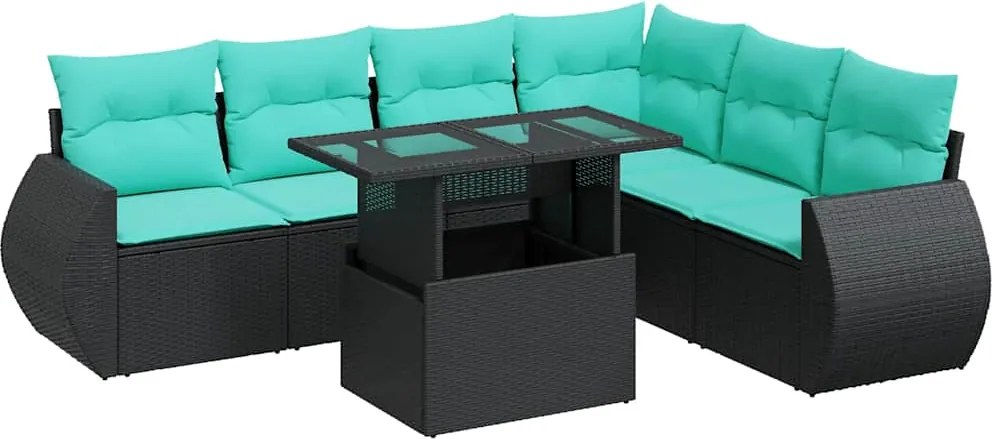 3326648 vidaXL Градински комплект диван с възглавници 7 части черен полиратан