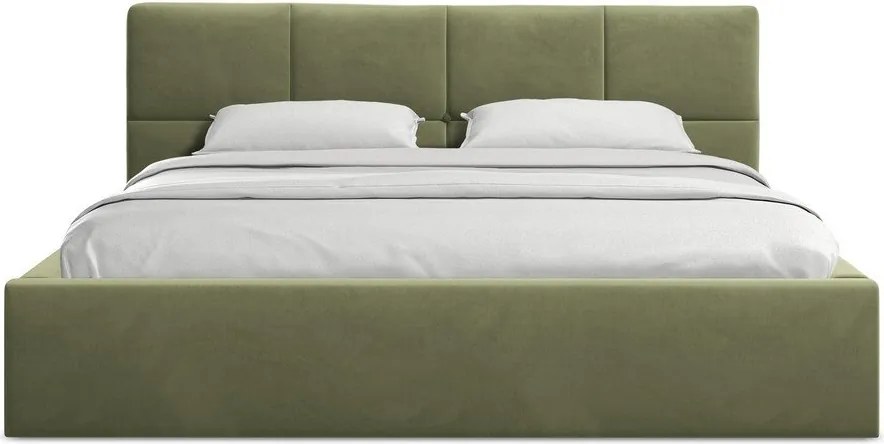 Зелено кадифено двойно легло 140x200 cm тапицирано с място за съхранение и включена подматрачна рамка Hiko – Makamii