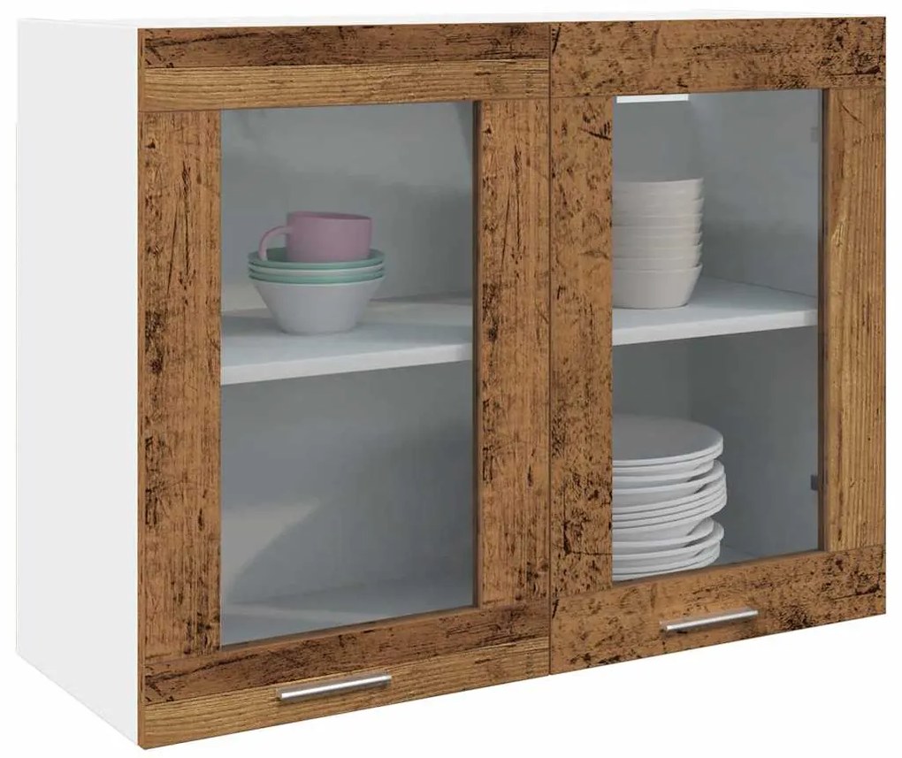 856119 vidaXL Висящ стъклен шкаф "Lyon", старо дърво, 80x31x60 см, инженерно дърво