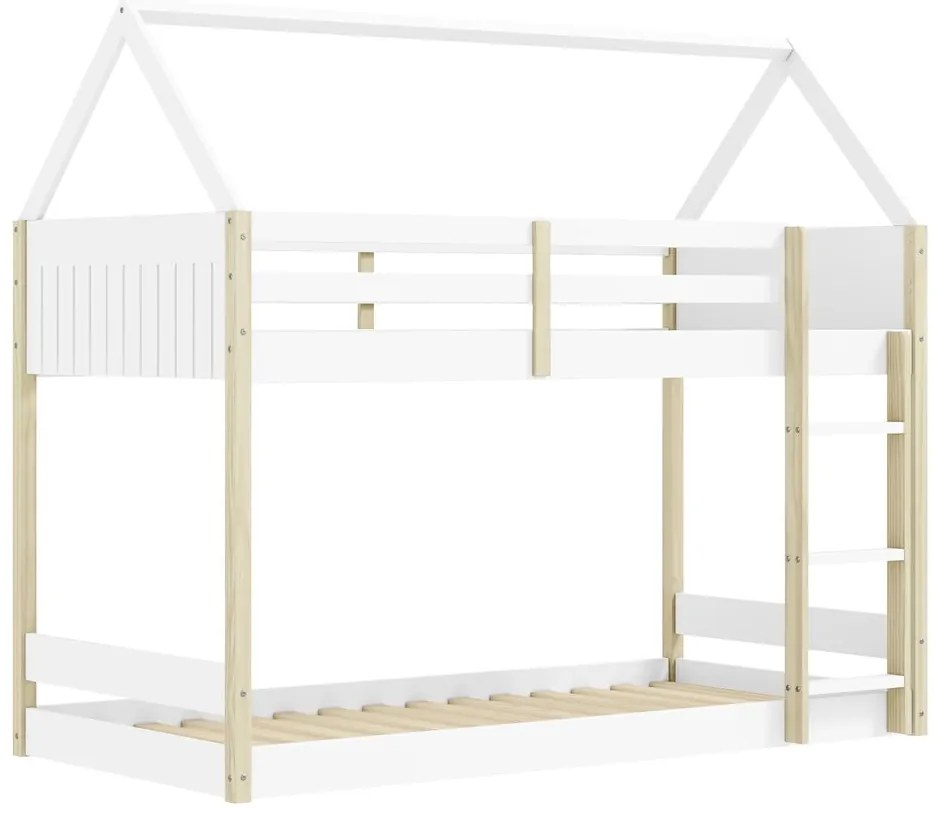 Двуетажно детско легло тип къща в бял и естествен цвят 90x190 cm Valka – Marckeric