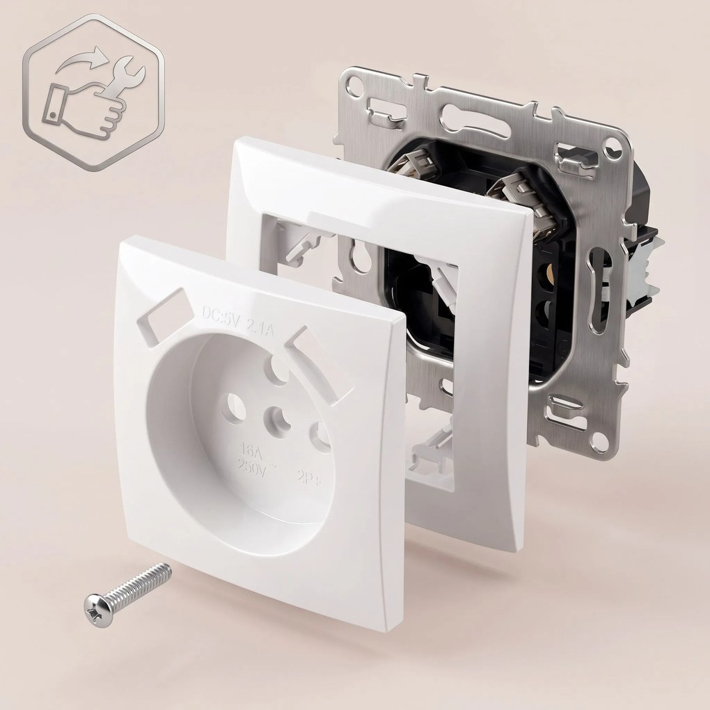 Единичен контакт със заземяване + 2x USB-A OSTE JNH003-G White