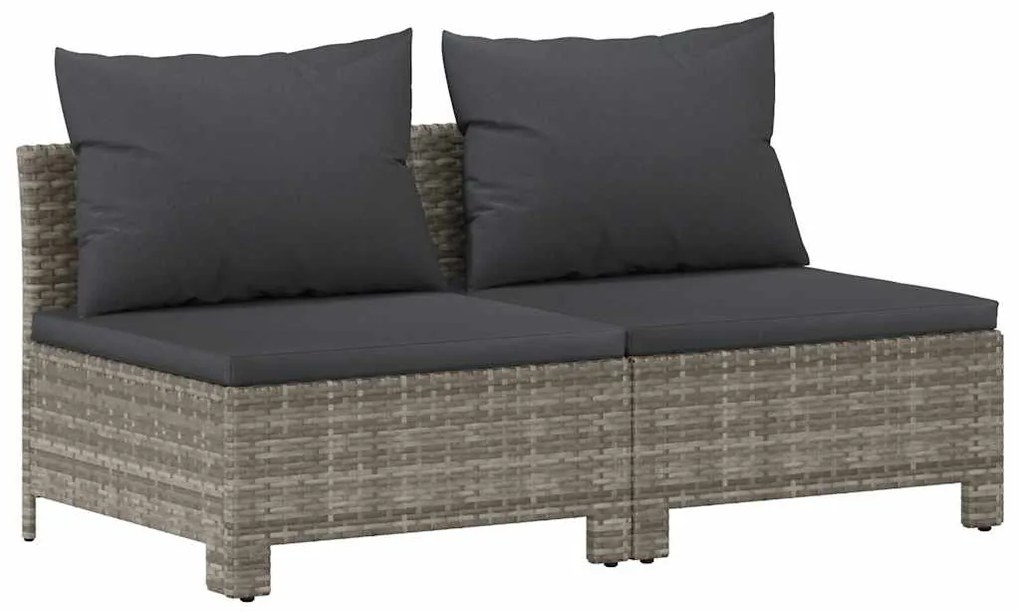 362691 vidaXL 2-местен градински диван с възглавници, сив, полиратан