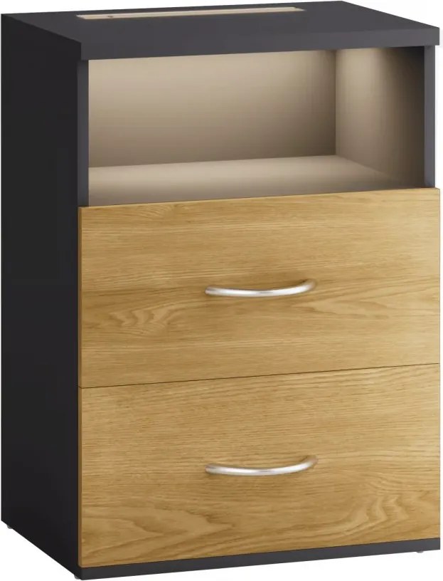 Нощно шкафче Jamie с LED осветление и USB - 55 × 40 × 28 cm дърво / сив