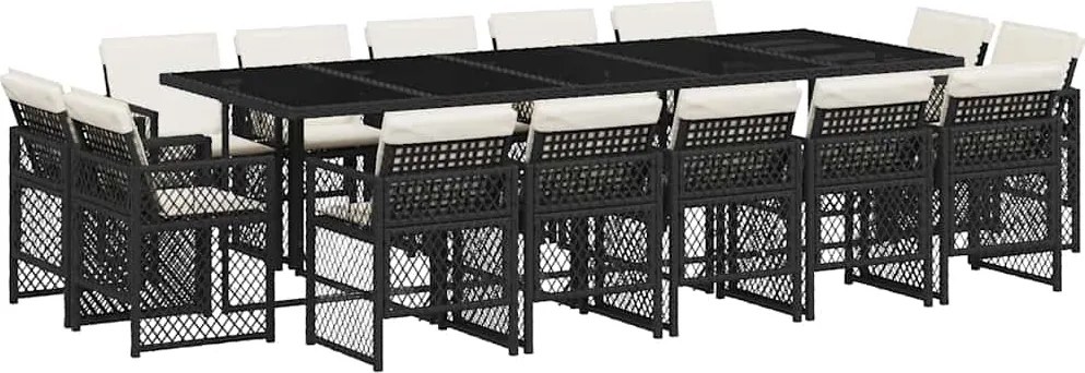 3210870 vidaXL Градински комплект с възглавници 15 части полиратан черен