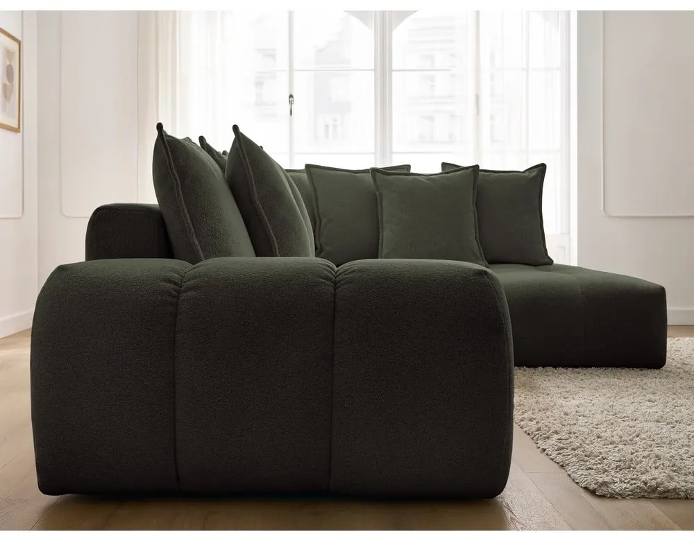 Зелен шенилов сгъваем/с място за съхранение ъглов диван (десен ъгъл/L форма) Everest – Bobochic Paris