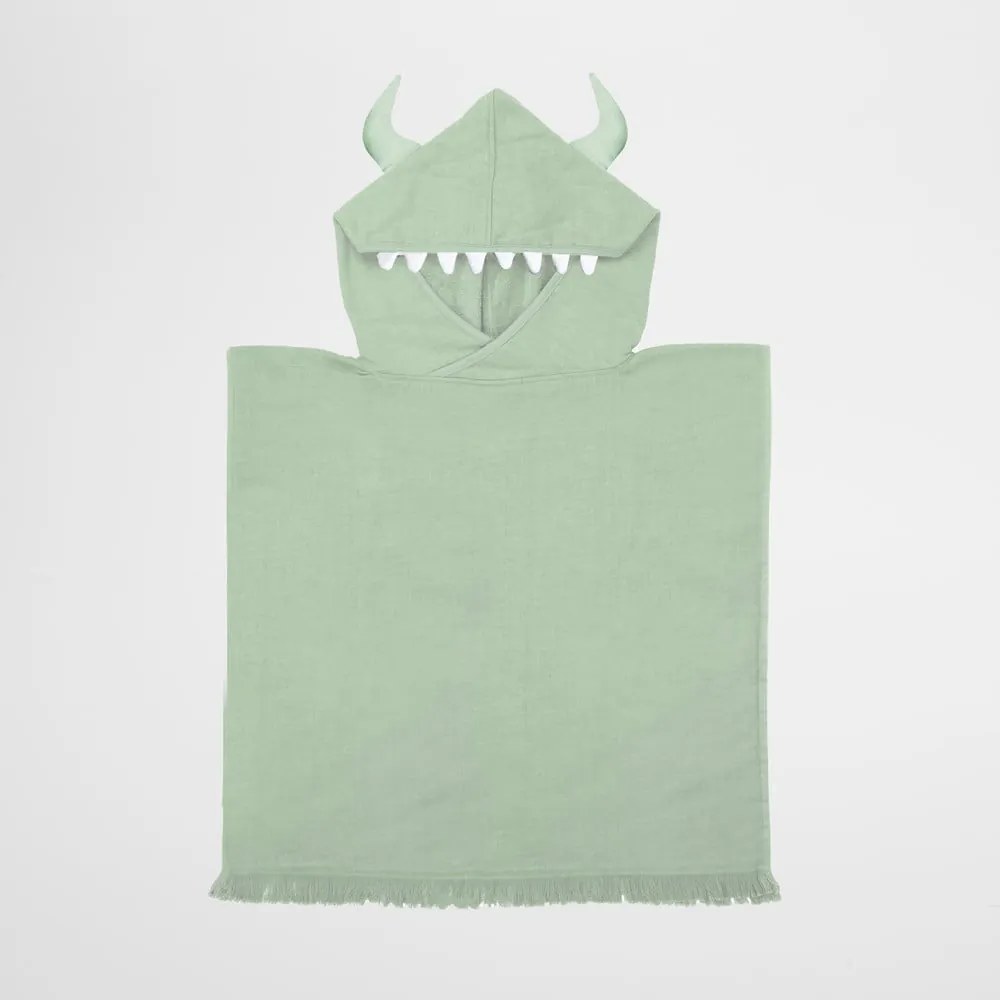 Зелена бебешка плажна кърпа с качулка , 3-6 години Monster - Sunnylife
