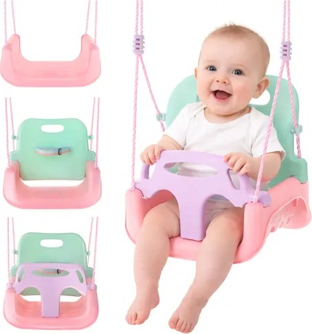 Растяща бебешка люлка 3в1 на въжета - за на закрито и в градината розова