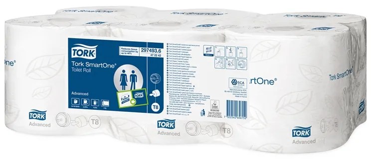 Tork Тоалетна хартия Smart One T8, двупластова, целулозна, 207 m, 6 броя