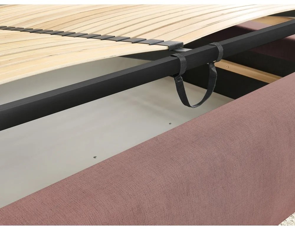 Светлорозово тапицирано двойно легло с място за съхранение с решетка 160x200 cm Jagna - Bobochic Paris