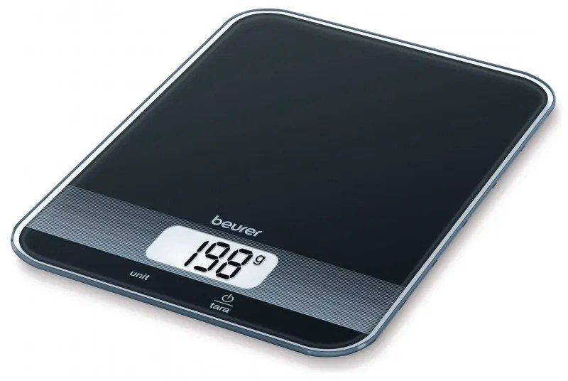 Кухненска везна Beurer KS 19 Black, До 5 кг, ТАРА, Сензорно управление, LCD, Стъкло, Ултратънка, Черен
