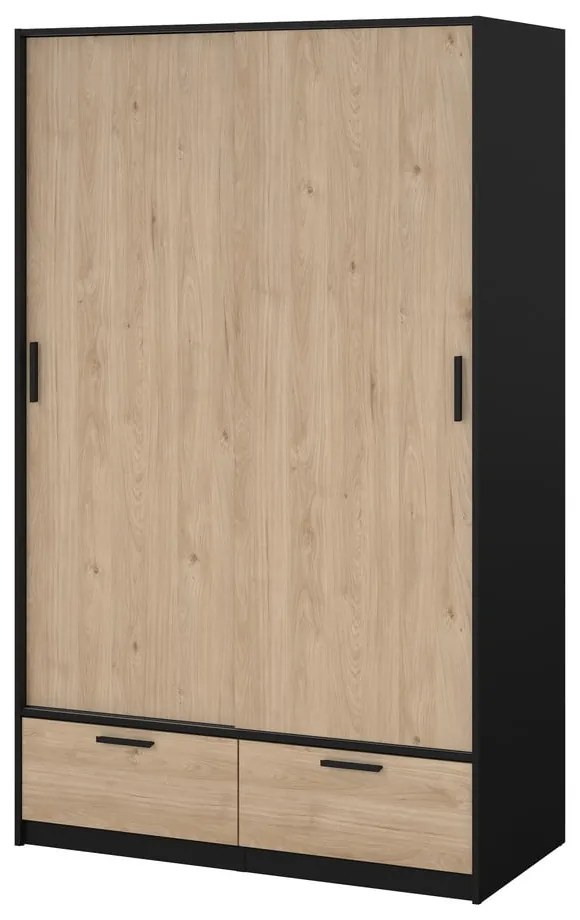 Гардероб в дъбов декор с плъзгащи се врати в черно и натурално 121x200 cm Line - Tvilum