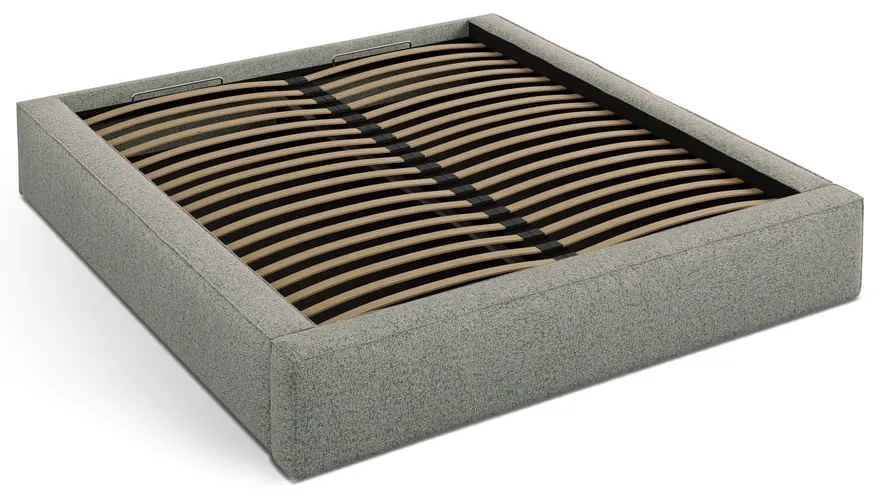 Зелено двойно легло 160x200 cm тапицирано с място за съхранение с включена подматрачна рамка Simon Darren – Micadoni