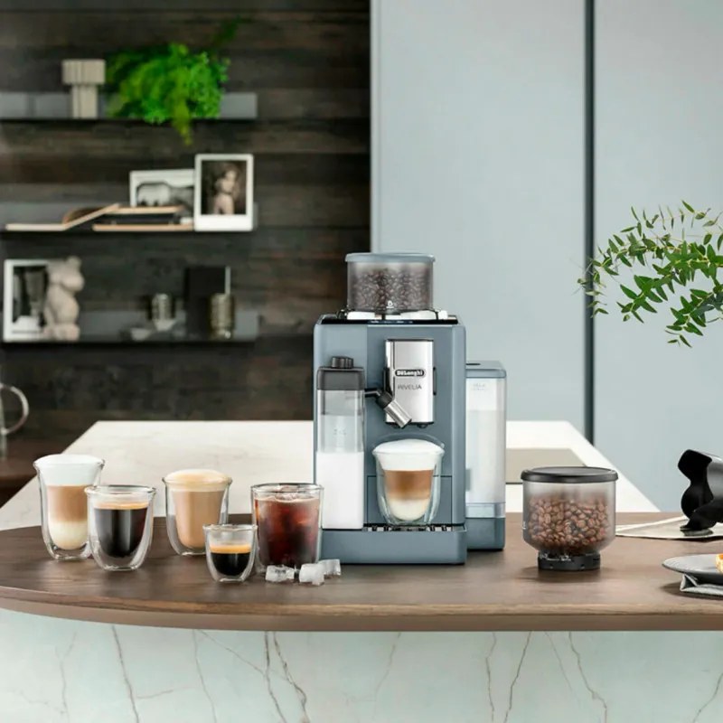 Еспресо машина DeLonghi Rivelia Pebble Grey EXAM440.55.G, 1450W, 19 bar, 1.4l, Тъчскрийн TFT, Twin Shot, Bean Adapt, 16 напитки, Каменно сиво