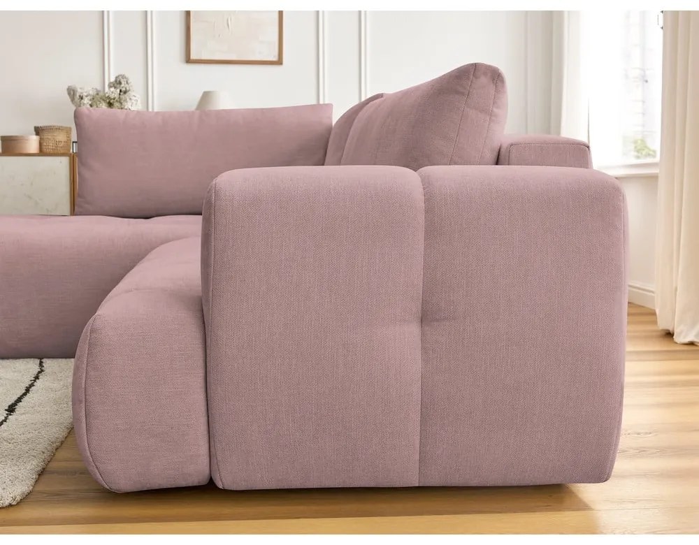 Розов сгъваем/с място за съхранение ъглов диван (ляв ъгъл/L форма) Fuji – Bobochic Paris