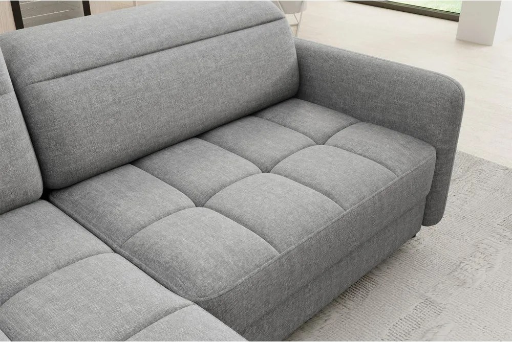 Сив кадифен разтегателен ъглов диван с място за съхранение (ляв ъгъл L форма) Barea – ELTAP