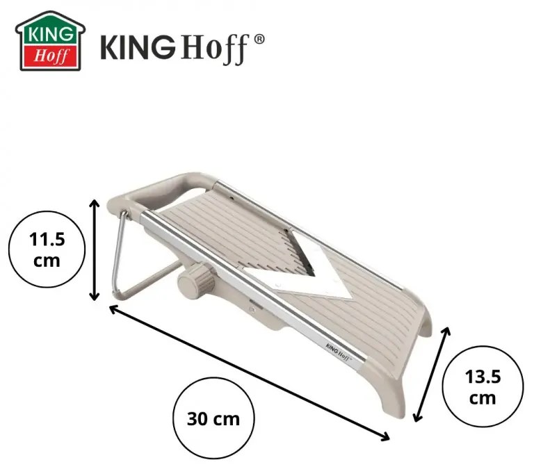 Ренде за зеленчуци Kinghoff KH 2006, Регулируема дебелина, V-образни остриета, Жулиен 5 мм, Бежов/Сив