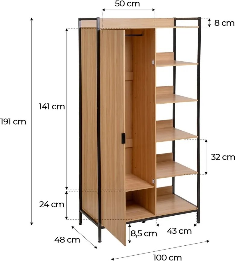 Отворен гардероб в естествен цвят 100x190x48 cm Armarios – Casa Selección