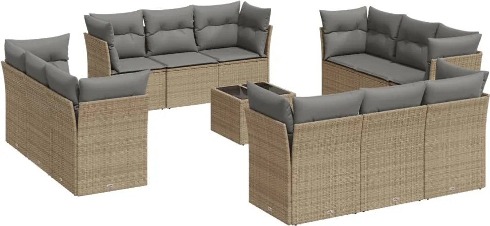 3249178 vidaXL Градински комплект диван с възглавници 13 части бежов полиратан