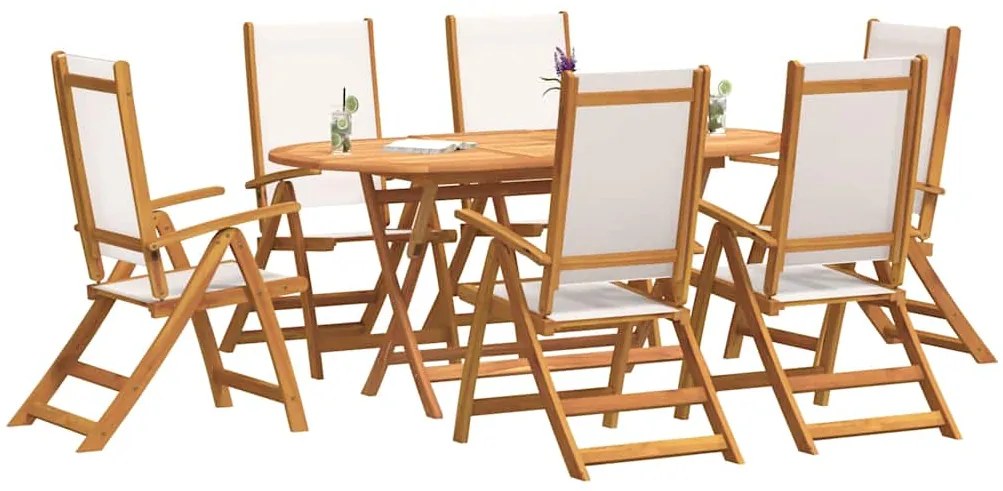 3279284 vidaXL Градински трапезен комплект, 7 части, акация масив и textilene