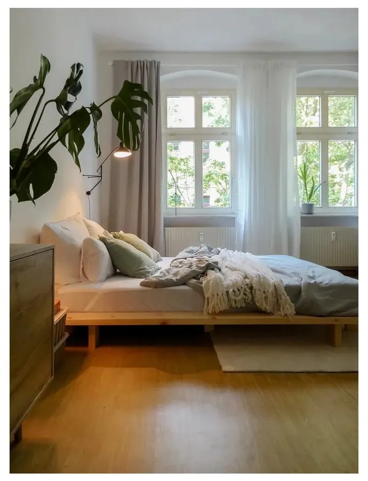 Двойно легло от масивен бор с включена подматрачна рамка в естествен цвят 160x200 cm Japan – Karup Design