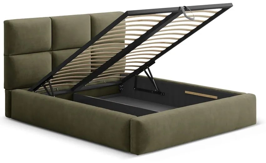 Зелено двойно легло 200x200 cm тапицирано с място за съхранение с включена подматрачна рамка Libera – Windsor & Co Sofas
