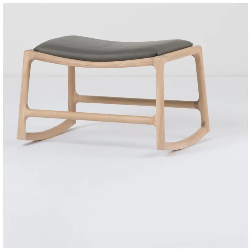 Отоман с масивна дъбова конструкция и детайли от сива биволска кожа Dedo - Gazzda