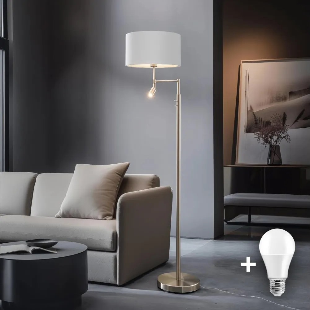 Eglo - LED подова лампа TUNJA 1xE27/60W/230V + LED/2,1W Ø 38 cm хром/бяло