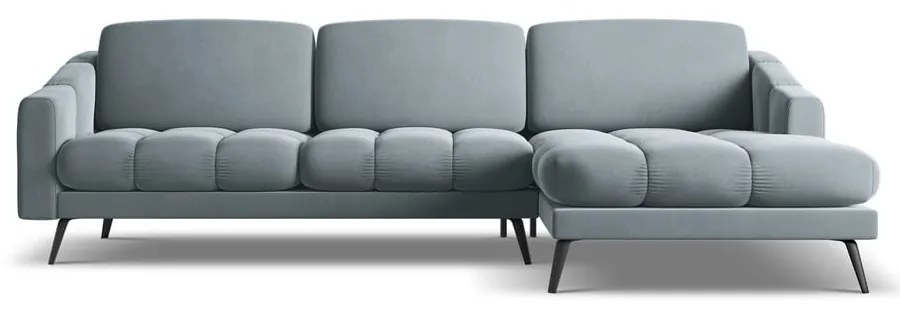 Светлосин кадифен ъглов диван (десен ъгъл) Nalu – Makamii