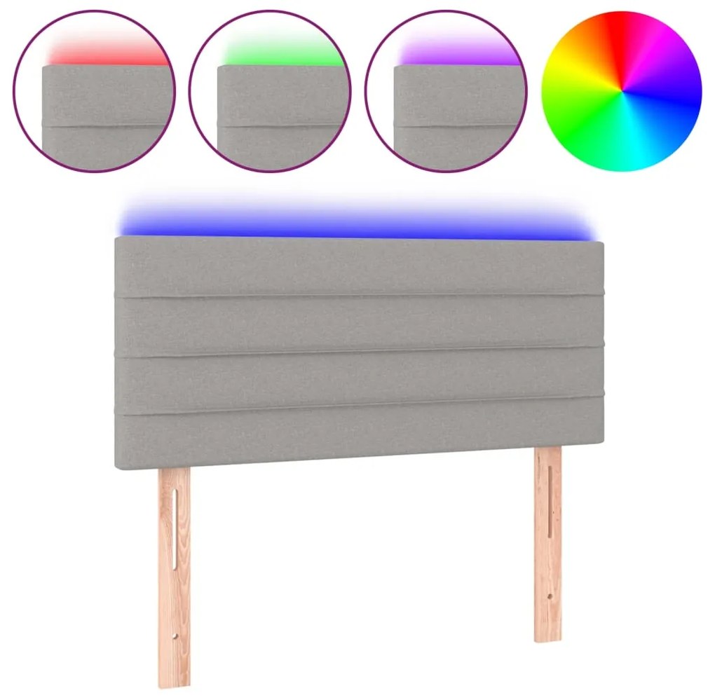 3121742 vidaXL LED горна табла за легло, светлосива, 100x5x78/88 см, плат
