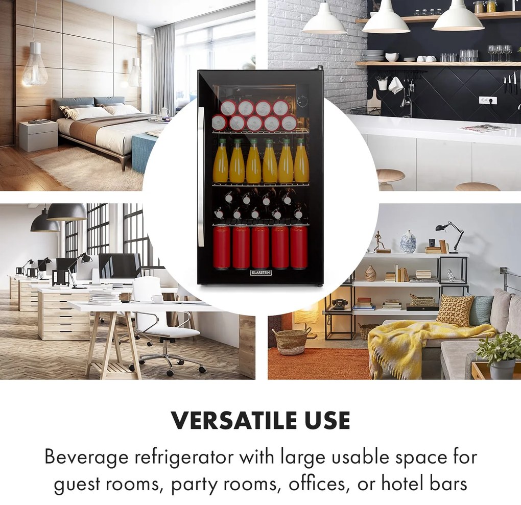 Klarstein Beersafe XXL Onyx, охладител за напитки, D, LED, 3 метални решетки, стъклена врата, onyx