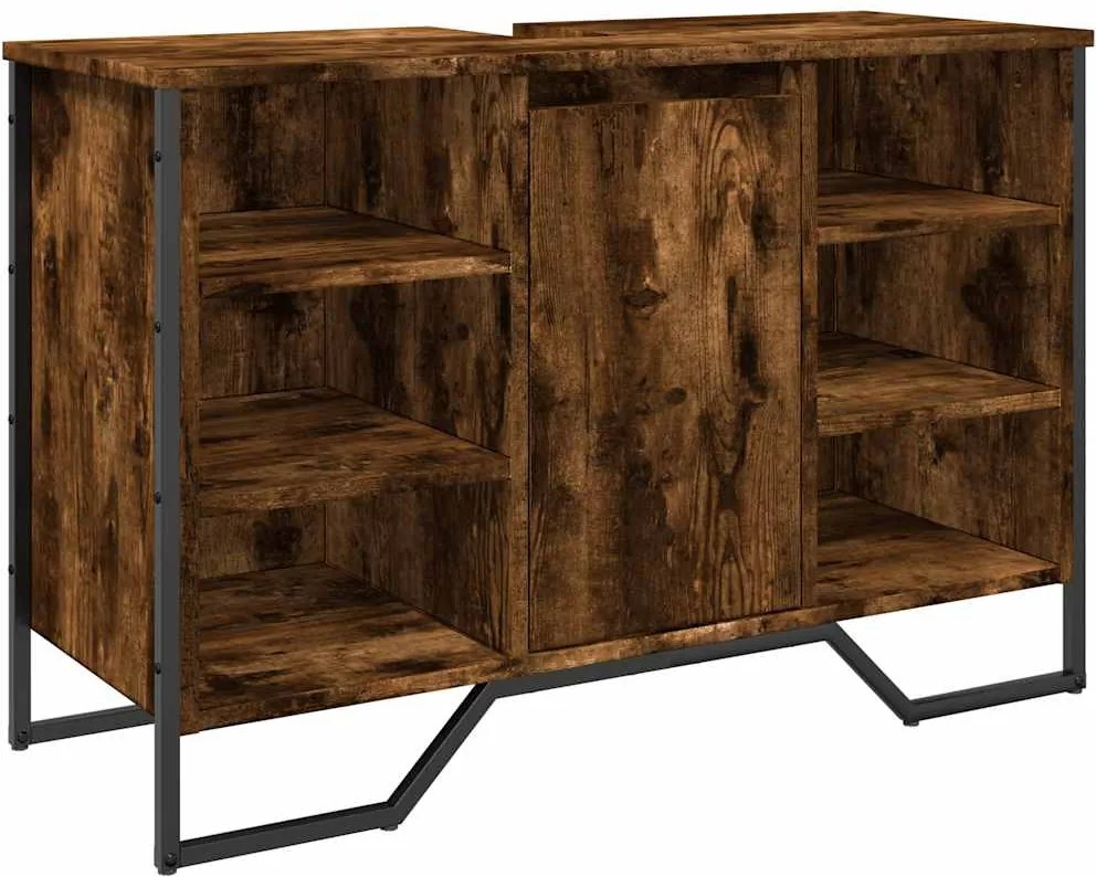 848666 vidaXL Шкаф за мивка за баня, опушен дъб, 91x35x60 см, инженерно дърво