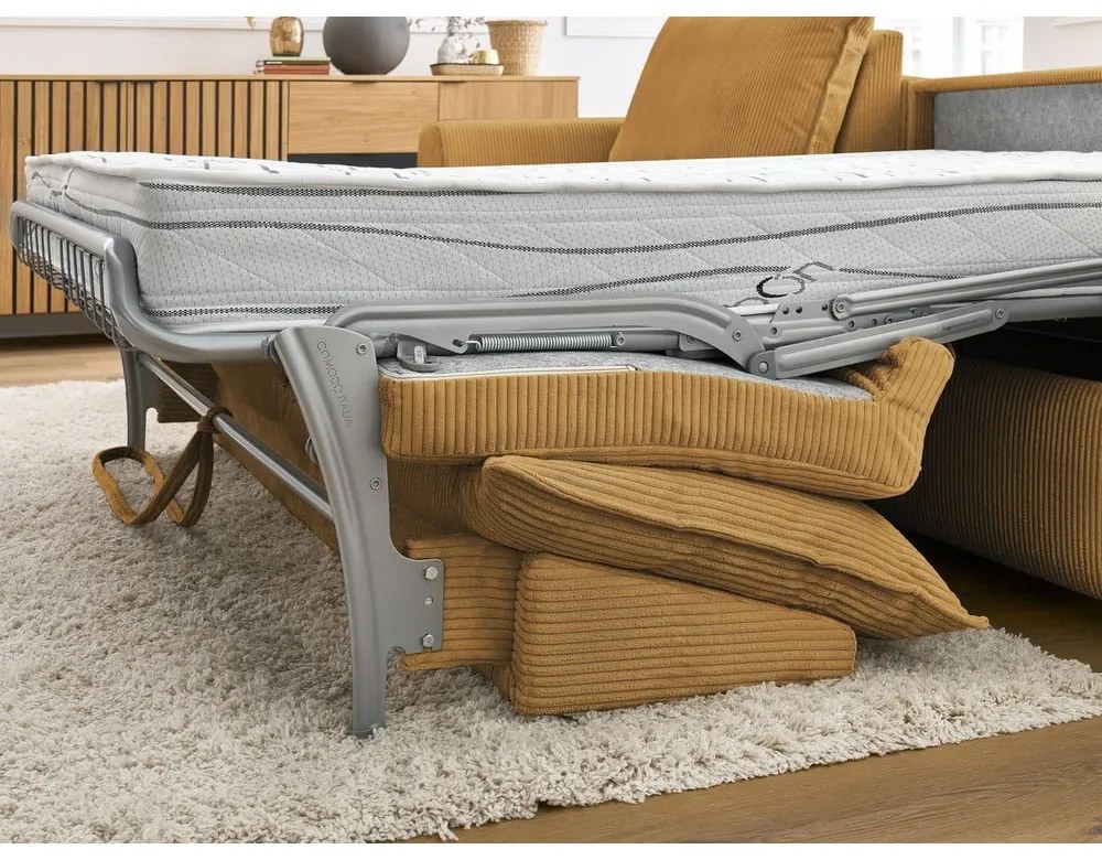 Жълт разтегателен ъглов диван от рипсено кадифе (променлив) Augustin – Bobochic Paris